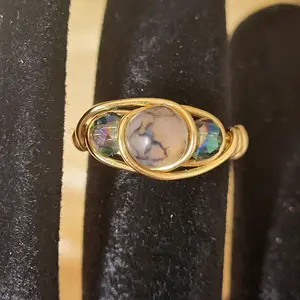 3 Stone Wire Wrapped Ring with Oval Stones in Gold Tone Finish
