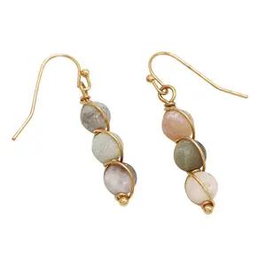 Wire Wrapped Glass Stone Dangle Earrings