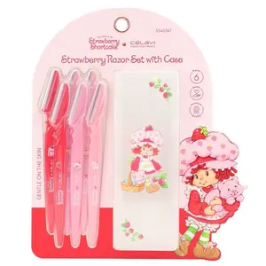 CELAVI Strawberry Shortcake Razor Set with Case - 6 Pcs - Pink with Character Design - Comfort