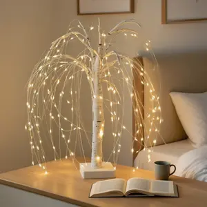 Glowing Willow Birch Tree, Willow Tree Branches White Branches (Warm Light, Colorful Light), Battery Box + USB Power Supply for Living Room, Bedroom, Study Room, Office, Christmas Decoration, Party, Birthday, Wedding Scene Decoration Fairy Lights