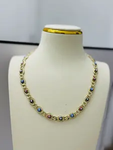 Choker Gold-Tone Evil Eye Beaded Necklace for Women 18in Fashion Jewelry Elegant Design Gold-Tone Finish Evil Eye Beads