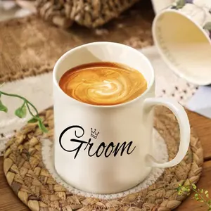 Groom Letter Pattern Coffee Mug, 1 Count Ceramic Cup with Handle, Kitchen Drinking Cup for Festive Anniversary Gift