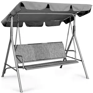 GVDV 3-Seat Porch Swing with Adjustable Canopy, Heavy-Duty Steel Frame Patio Swing Chair with Stand for Outdoor, Garden, Backyard