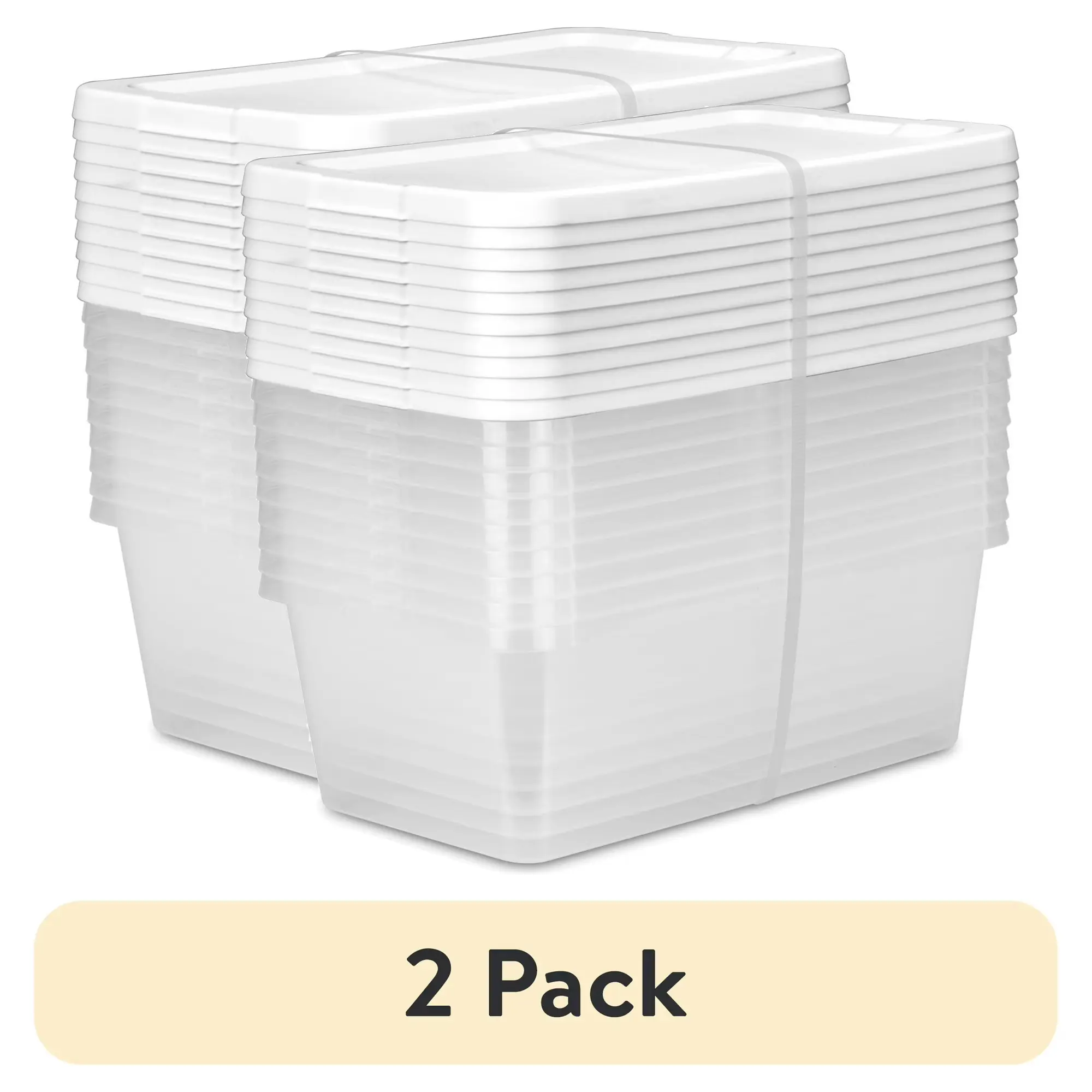 (2 Pack) 10-Piece 6 Qt Rectangle Clear Plastic Storage Bins with Snap-On White Lids - Household Organiser for Closet, Shoes, Accessories
