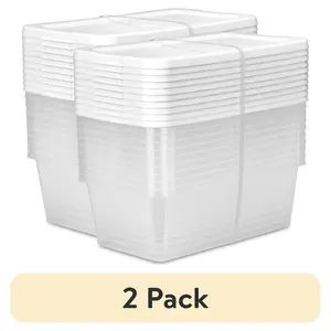 (2 Pack) Set of 10 6 Quart Storage Boxes, Clear Plastic Storage Bin with Snap-On Lid - White Organizational Solution for Shoes, Accessories, Crafts