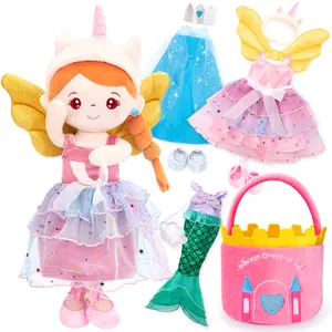 hahaland Preschool Dress Up Doll Playsets - Princess Mermaid Unicorns Toys for Girls Age 4-6, Plush Doll with 3 Outfits and Carry Bag, Fairy Ballerina Toys 4 Year Old Girl Birthday Gifts