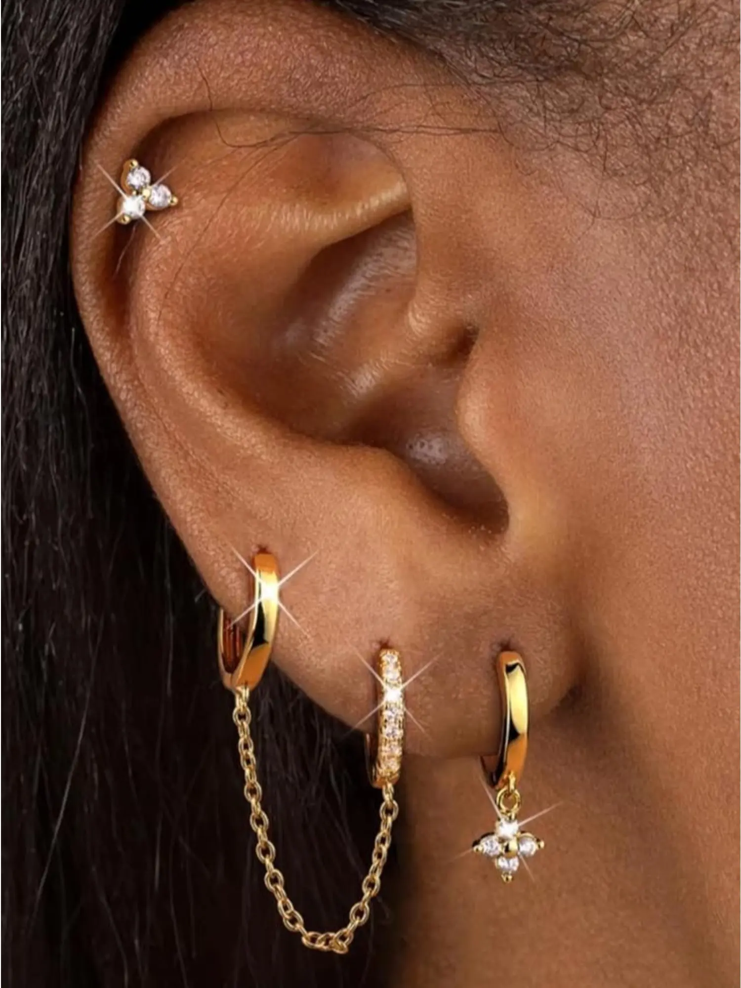 Diverse 3 Pairs Golden Hoop Earrings Hypoallergenic Retro Surgical Stainless Steel Stud Huggie Hoop Earrings Set for Women Men for Multiple Piercing Dangle Cartilage Helix Piercing Jewelry