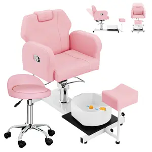Pedicure Chair for Nail Tech No Plumbing Pedicure Station with Heavy Duty Hydraulic Reclining Pedicure Chair with Adjustable Height and 360 Degree Swivel Spa Chair with Massage Foot Bath