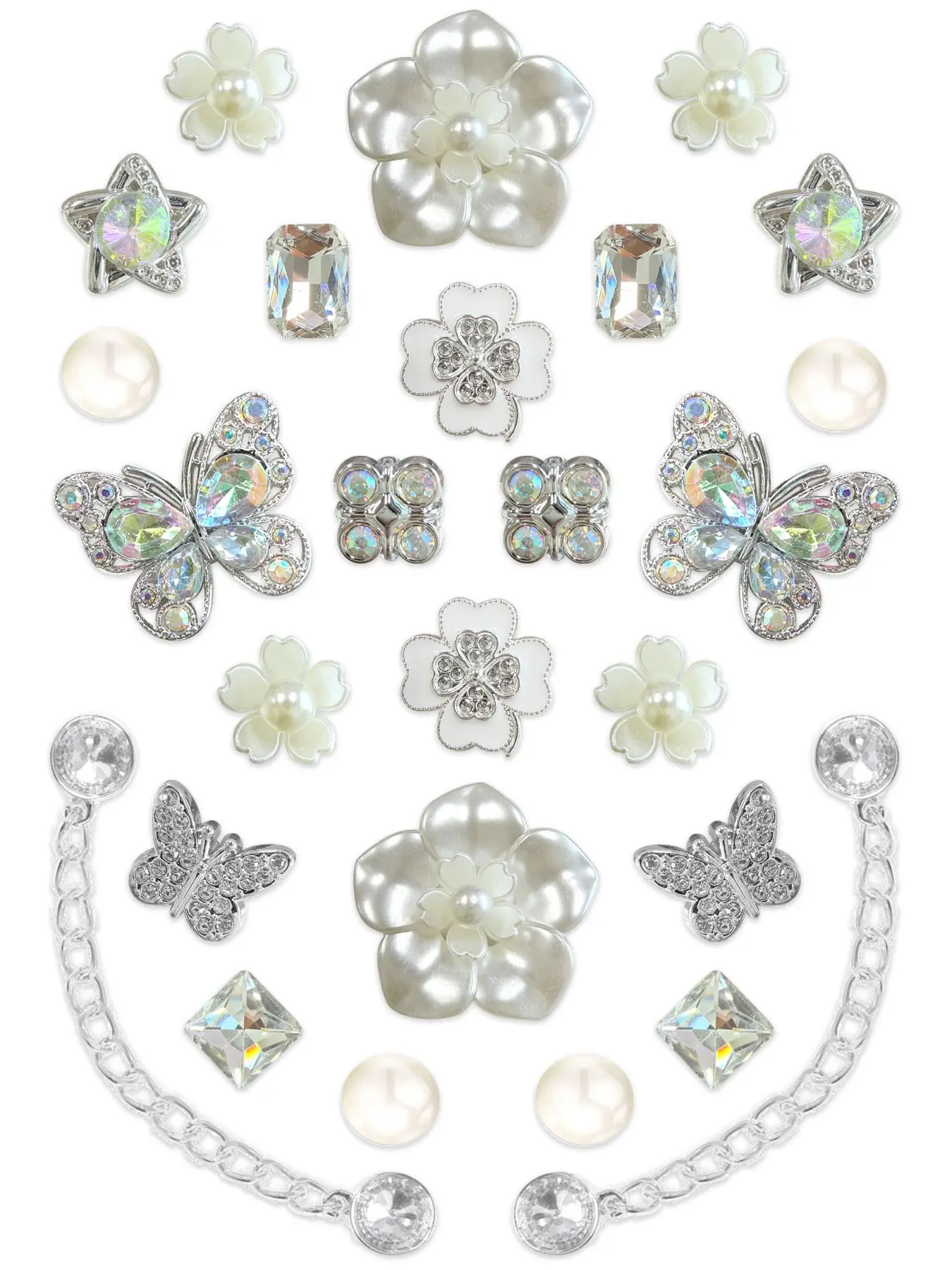 26pcs Pearl Rhinestone Resin Shoe Buckles, Flower Star Chain DIY Shoe Accessories, Hole Shoes Decorations, Elegant Footwear Embellishments, Shoe Charms, Shoe Chains, Sparkling Shoe Charms, Shoe Embellishment Set