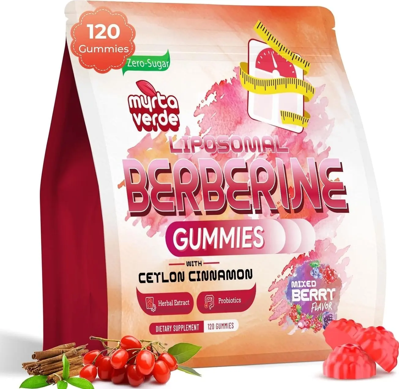 2000mg Liposomal Berberine Supplement Gummies | High Potency Berberine HCI Activates AMPK with Ceylon Cinnamon | Advanced Absorption | Zero Sugar Mixed-Berry | 120 Count