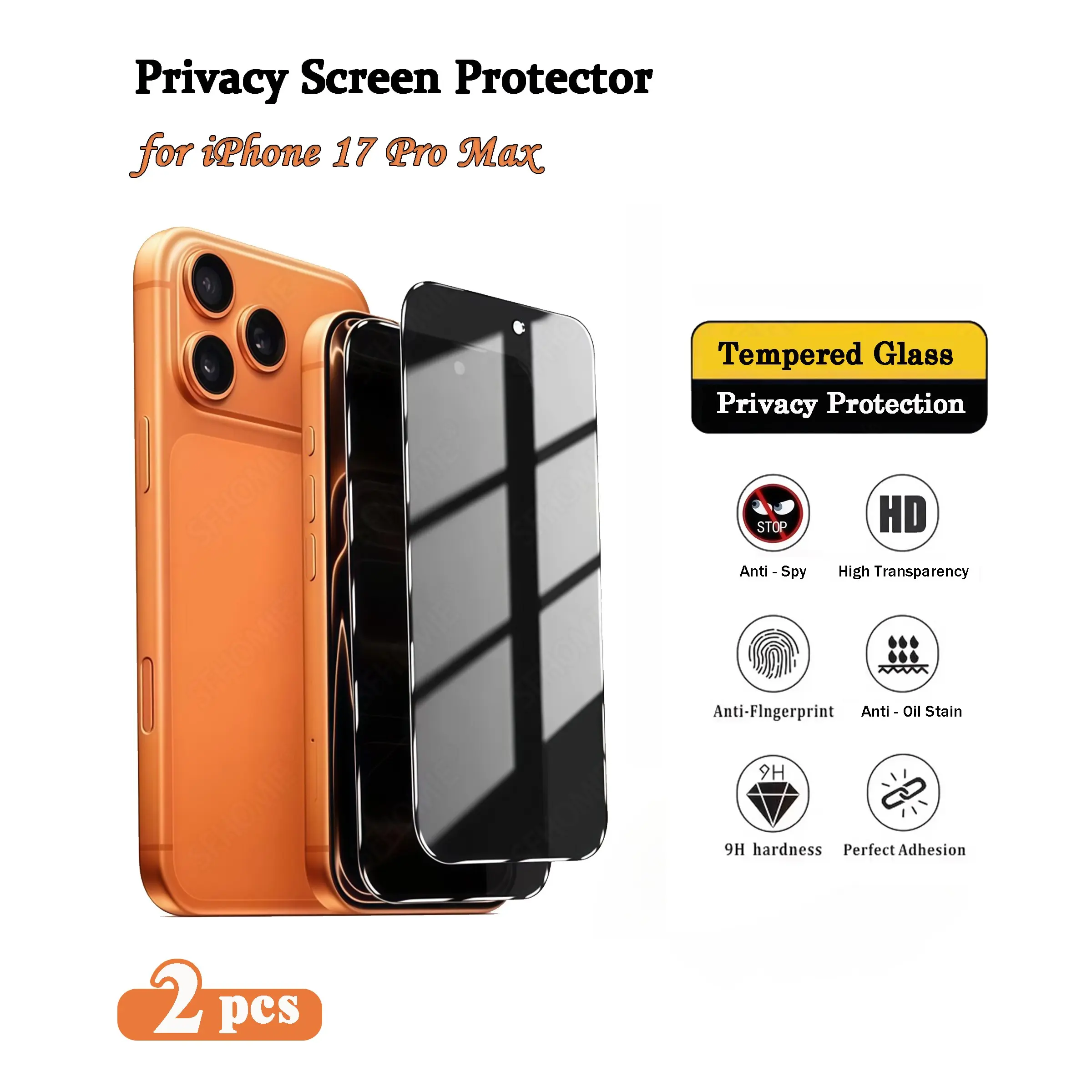 2pcs Premium Privacy Screen Protector for iPhone 17 Pro Max, 28° Anti-Spy Tempered Glass Protection, 9H Hardness, Scratch Resistant, Oil-Repellent, Precision Fit, Ideal for Business, Premium Gift, Accessories