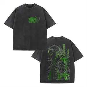 Men's Heavyweight One Piece Zoro T-Shirt Soft Washed Black Double-Sided Retro Aesthetic Geometric Print Durable Crew Neck Short Sleeve Streetwear Ideal for Conventions Daily Casual Wear Perfect Gift for Anime Fans Large Menswear Top