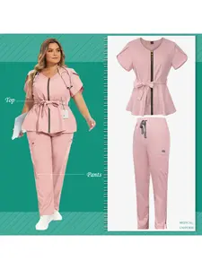 Nurse Scrub Tops Printed or Embroidered Logo Pet Veterinary Work Clothes Women Solid Color Tops Short Sleeve Pocket Spa T-shirts