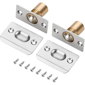 2 Pack Adjustable Door Ball Catch, Silver Closet Door Latch, Solid Brass Body & Stainless Steel Strike Plate