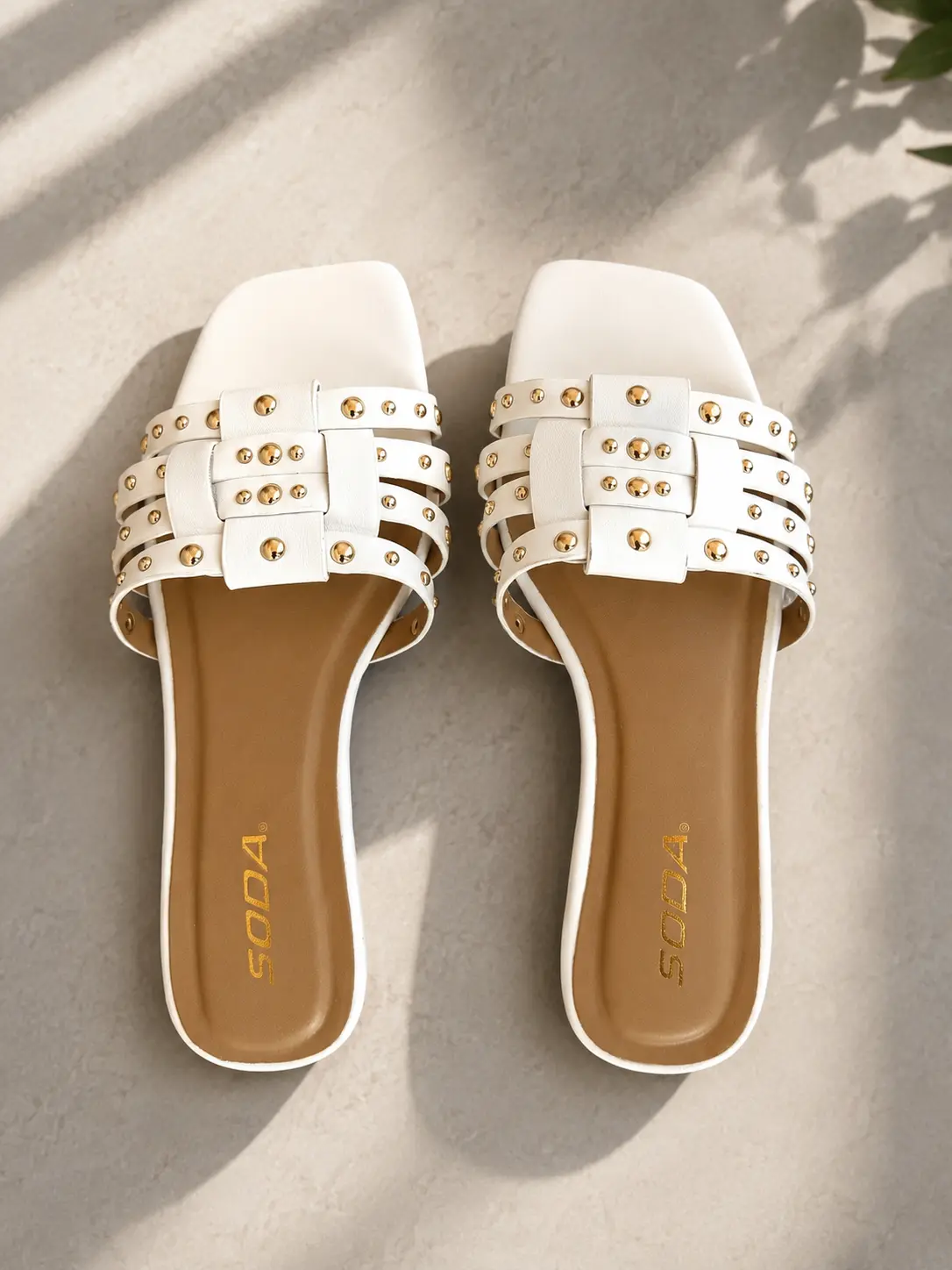 Women's Elegant Luxury Gold Stud Square Toe Sandals - Formal, Casual Daily Wear Shoes