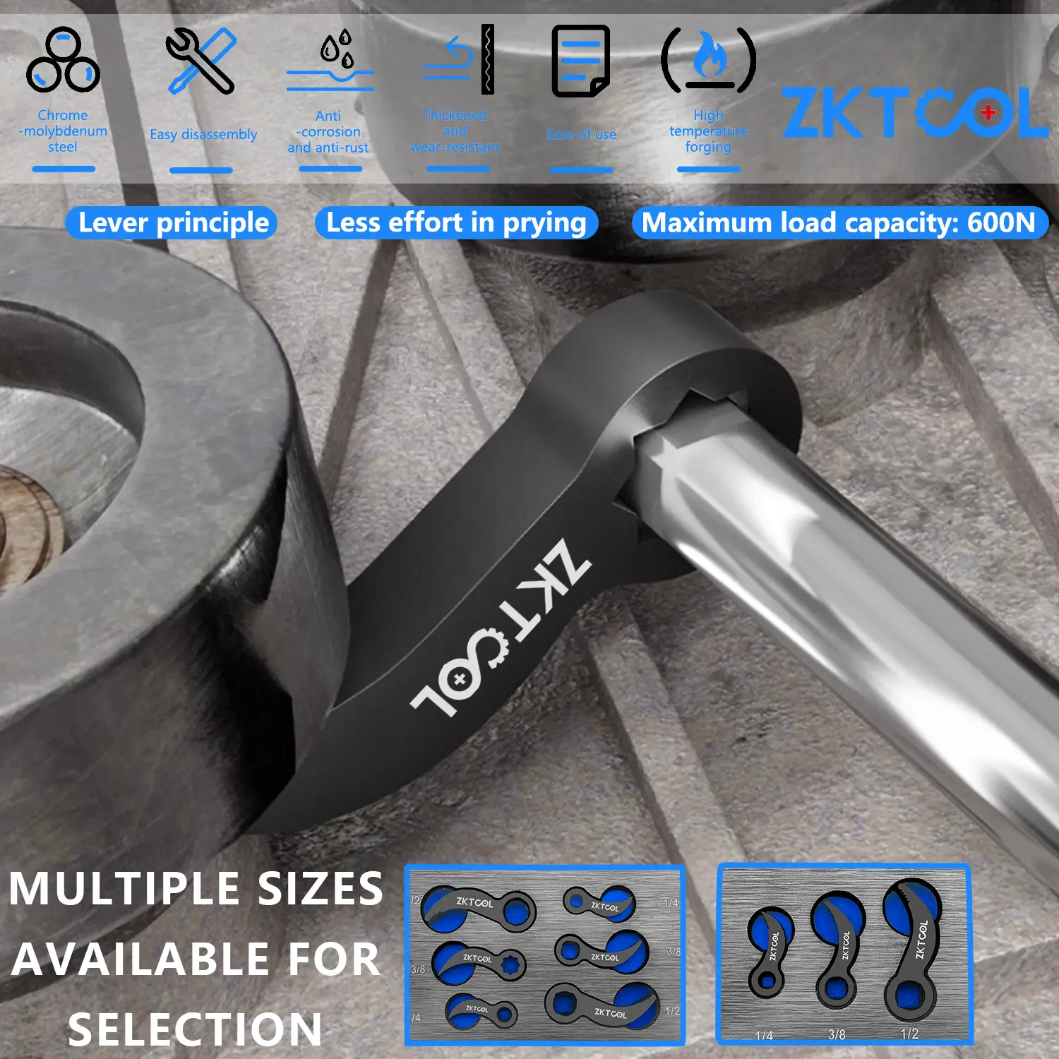 ZKTOOL Pry Bar Wrench Adaptor Head 1/2"D Crowbar Adapter Head Tool DIY Tools