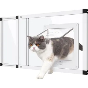 Adjustable Sliding Window Cat Door Insert Fits 22"-28.5" Width Window 1-Min Install Aluminum Frame HD Glass Weatherproof Magnetic Closure Adjustable Pet Door for Cats