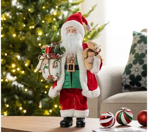 Glitzhome 18"H Faux Fur Christmas Traditional Santa Figurine