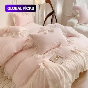 Solid Color Ruffle Trim Bedding Set, 3 Counts/set Including Duvet Cover & Pillowcase without Filler, Soft Comfortable Bedding Set for Home Bedroom, Soft Bedding Sets #GLOBAL PICKS