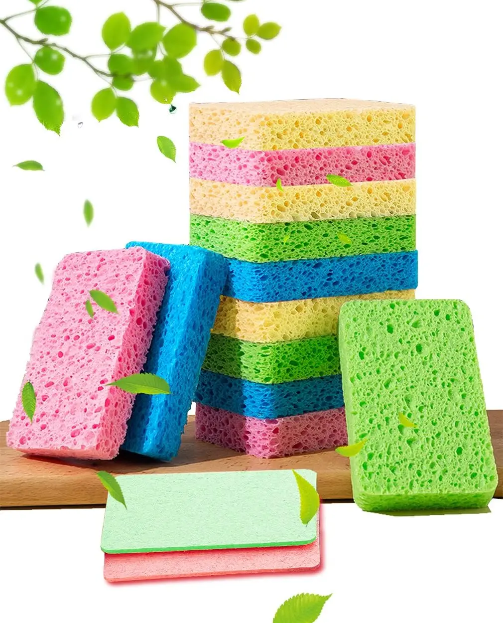 12 Count Multicolor Compressed Cellulose Kitchen Sponges – Non-Scratch Natural Dish Sponges for Kitchen, Bathroom & Car, Fun DIY Cut-Outs for Kids (Soak in Water Before Use)