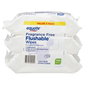 Flushable Wipes, Fragrance Free, Value 3 Pack, 144 Total Wipes