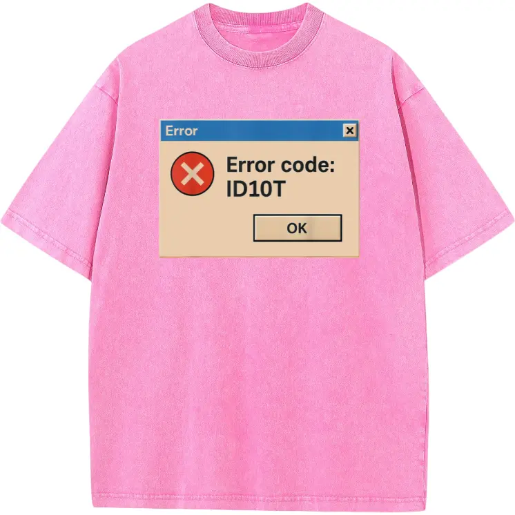 Unisex Washed Tech Support T-Shirt with ID10T Error Code Humor, Lightweight Stretchy Cotton Tee for Summer, Available in S-XXXL