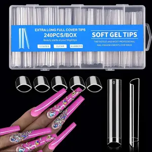 Clear Nail Tips, Removable 12 Sizes Square French Fake Nail Tips Nail Extension for Professional Nail Salons Home DIY, Nail Art DIY, French Tips Nails, Gel Nail Tips
