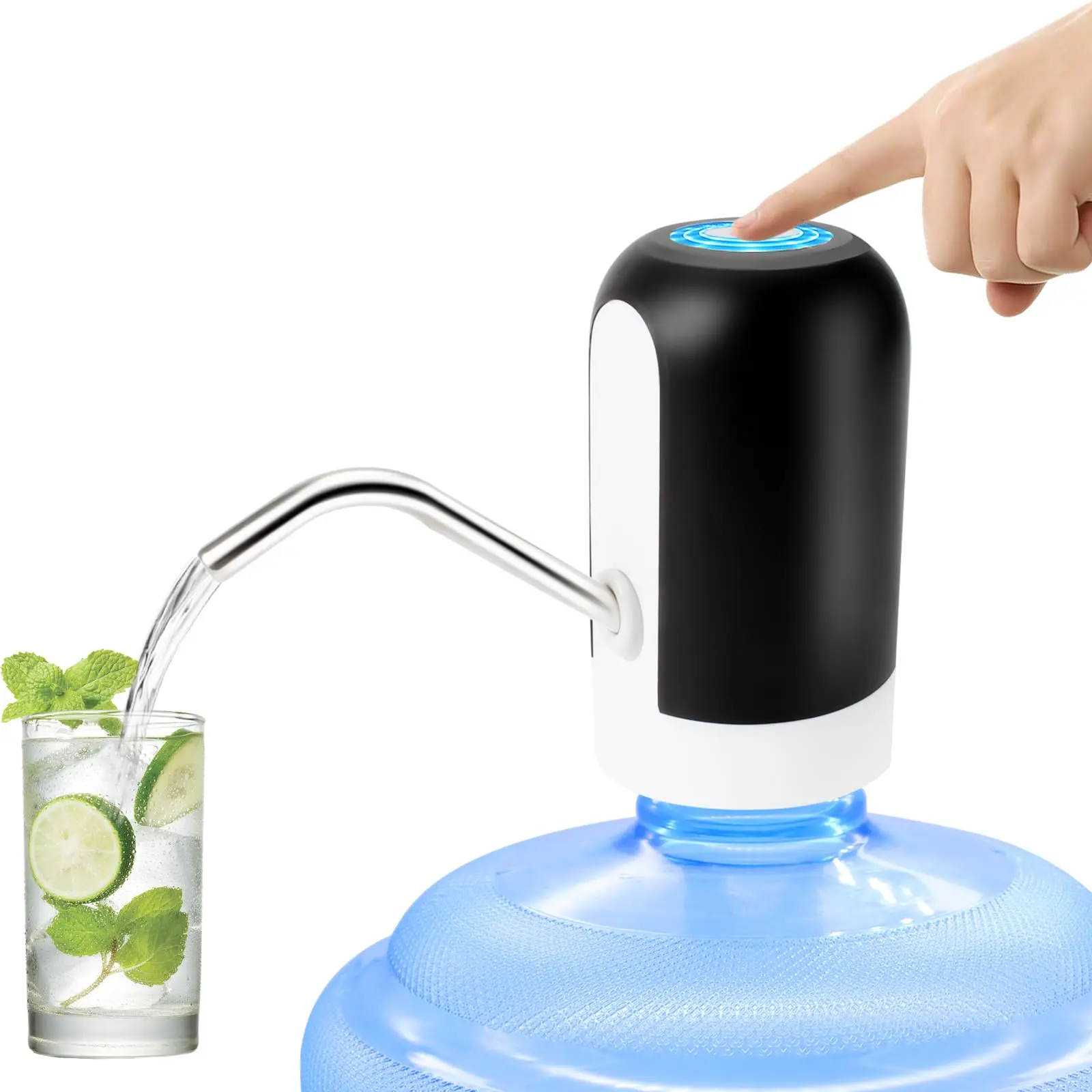 KUFUNG Portable Water Dispenser for 5 Gallon Bottle BPA-Free Food Grade Silicone Hose 304 Stainless Steel Spout USB Rechargeable 30-40 Days Battery Life Easy One Switch Operation