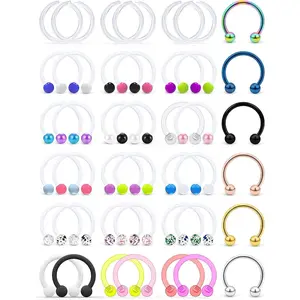 16G Clear Plastic Septum Rings  for  Horseshoes Flexible Septum Nose Eyebrow Lip Ring Ear Cartilage Helix Tragus Rook Daith Earrings Hoops Piercing Retainer for Women Men