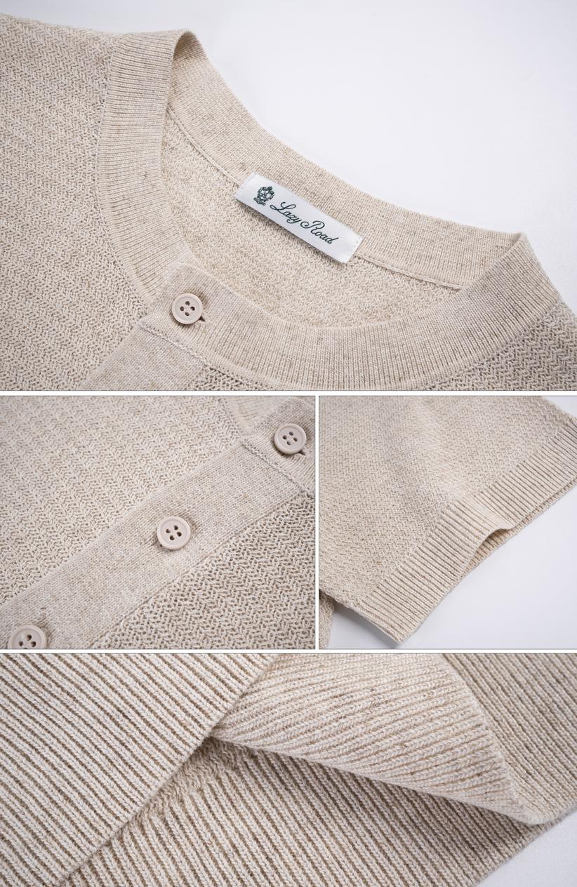 LazyRoad Old Money Style Men's Henley-Neck Short-Sleeve T-Shirt, Breathable Tencel & Linen Blend Knit T-Shirt(Black)-M6006