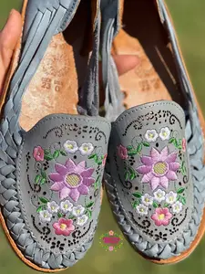 Rosaura - Blue Embroidered Flat Huaraches