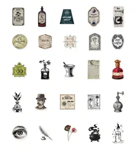 Gothic Apothecary Vintage Magic Potion Sticker Labels - 50pcs for Notebook, Luggage & Cup Decoration - Perfect for Back to School - Unique Gothic Aesthetics