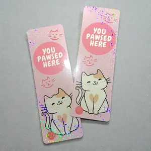 Cute Cat Bookmark Sparkly Dot Glitter Finish - You Pawsed Here - 2x6 Inches - Adorable Cat Design for Book Lovers