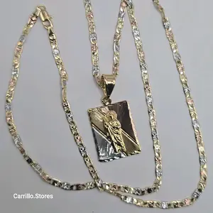 Saint Jude Beautiful Necklace Gold-Plated 24-Inch with Three Colors, Hypoallergenic Design, Casual Style, Unisex, Geometric Pattern jewelry