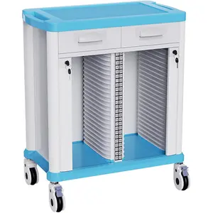 Medical Recorder Holder Cart with Drawers-50 Recorder Holder Compartments, Silent Caster, Security Lock- Nursing Trolley Cart for Clinic, Hospital, Nursing Home, Lab