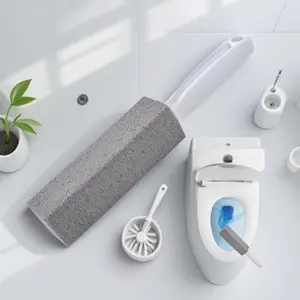 Powerful Descaling Scrub Brush with Handle - Hard Water Stain & Rust Remover for Toilet, Bathtub, Kitchen Sink, Pool Tiles, Shower, Metal Faucets & Bathroom Surfaces. Multi-Surface Deep Cleaning Tool.