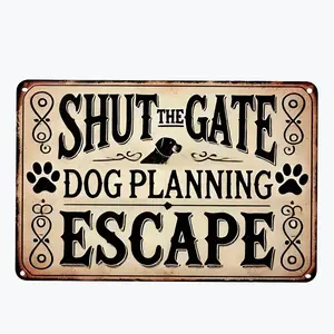 Dog Escape Plan, Closed Door, Retro and Chic Sign, Durable and Bendable Abs Material Can Be Used Indoors and Outdoors, Perfect for Home, Shop, Office, Etc.