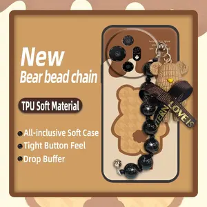 Waterproof Cartoon Phone Case For TCL 50XL 5G/50XL Nxtpaper 5G Simplicity Bear bracelet Black pearl pendant Back Cover Skin-friendly feel Anti-knock silicone Dirt-resistant cute