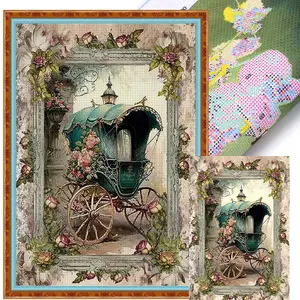 Full Embroidery Cotton Thread14CTPrint Retro Poster Carriage Cross Stitch40x60cm