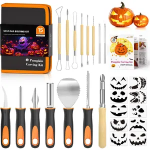 25 count  Pumpkin Carving Kit,  15 count Professional  Stainless Steel Pumpkin Carving Tools with 10 Pumpkin Stencils Carrying Case for  Adults Sculpting and Carving