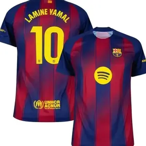 Unisex Soccer/Football Champions Language Barcelona Club Lamine Yamal 10 Premier League 2025/26 Home Replica Jersey - Blue/Red/White Full Logo ZD