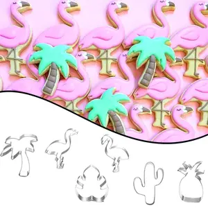 6 Pack Stainless Steel Cookie Cutters - Tropical Hawaiian Flamingo, Pineapple, and Palm Shapes for Baking, Pastry, Gummies - Versatile Holiday Baking Tools for Christmas, Halloween, Thanksgiving, Valentine's, Mother's Day
