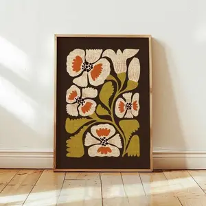 70s Retro Floral Print, Mid Century Modern Botanical Wall Art, Matisse Style Flower Poster