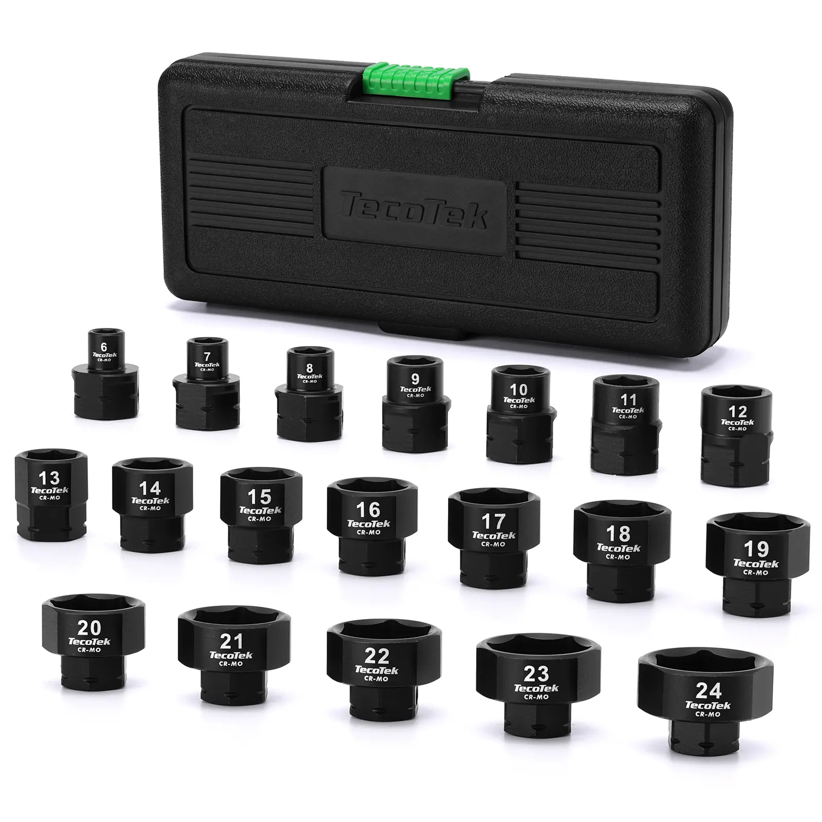 19-Piece 3/8-Inch Drive Metric Low Profile Impact Socket Set, Stubby Socket Set, 6mm-24mm, No Skips Sizes, 6 Point, Cr-Mo, Shorter Socket for Tight Areas#
