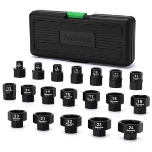 19-Piece 3/8-Inch Drive Metric Low Profile Impact Socket Set, Stubby Socket Set, 6mm-24mm, No Skips Sizes, 6 Point, Cr-Mo, Shorter Socket for Tight Areas