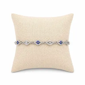 Evil Eye Link Bracelet - Fits 6.5 to 7 inches - White Gold Plated