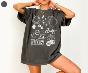 Lucky T Shirt, Comfort Colors®, Collage, Las Vegas You Good Luck Charms Girl Aesthetic Festival Tee Trendy Unisex Shirt