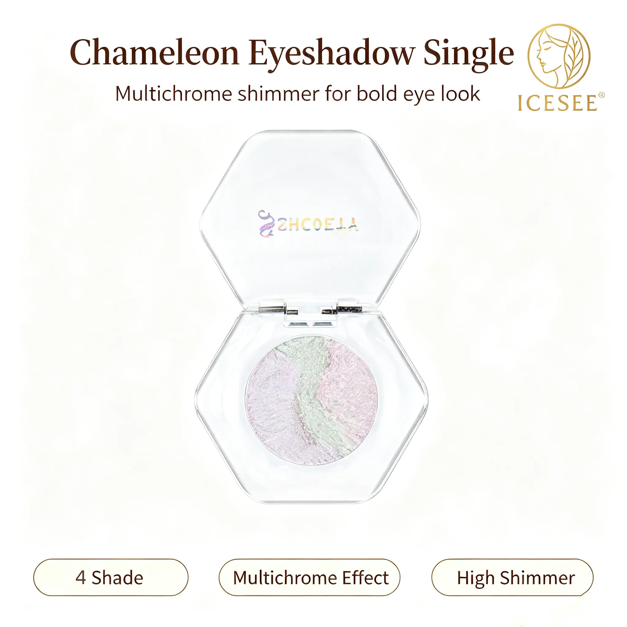 ICESEE Talc-Free Duochrome Multi-Chrome Eyeshadow - Holographic Color-Shifting Metallic Iridescent Glitter Shadow, Mirror-Infused Compact Lightweight Cosmetic for Storage