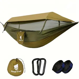 3-in-1 Double Size Outdoor Camping Hammock Set with Mosquito Net, Sun Shelter, Portable Travel Hammock, Travel Accessory for Backpacking, Garden Use