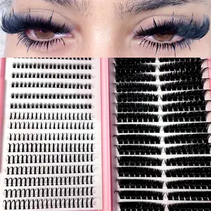 570/530 pcs 100D/80D Lash Clusters Kit With Spikes 3D Thick Fluffy Lash Clusters10-18mm Faux Mink Fluffy Eyelash Clusters Like Lash Extension Cluster Eyelash Extensions Multi-Layered Volume DIY Individual Lashes Russian Lash Cluster mixed length